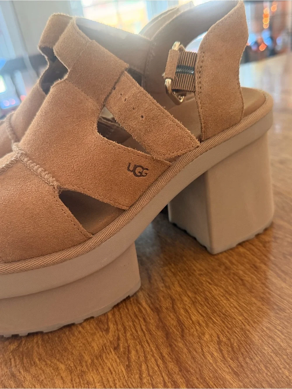 UGG Platform Suede Sandal in Chestnut Brown